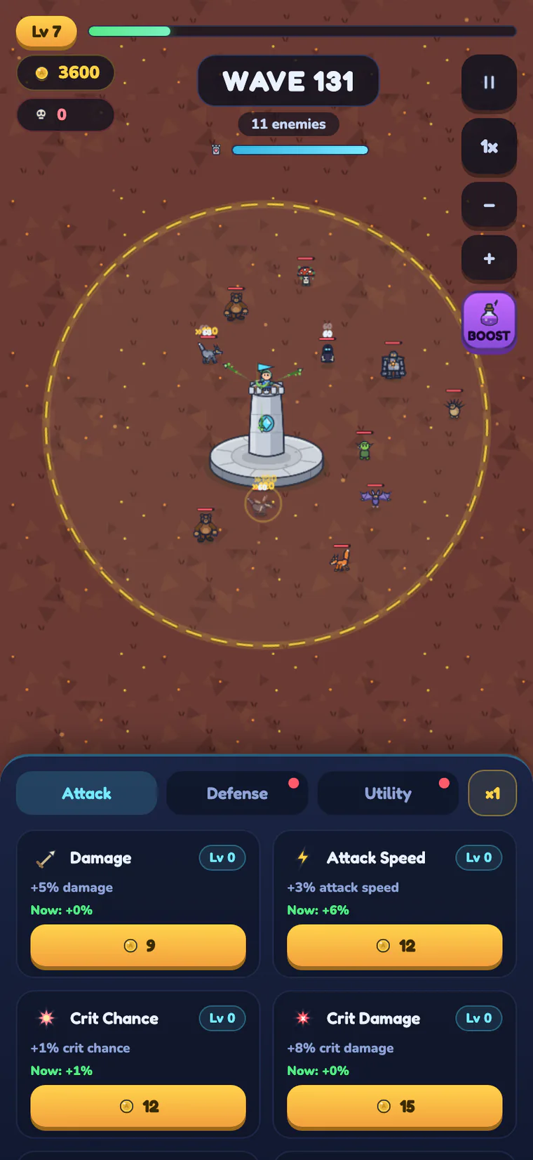 Arcalis battle screen: wave 131 at the volcano