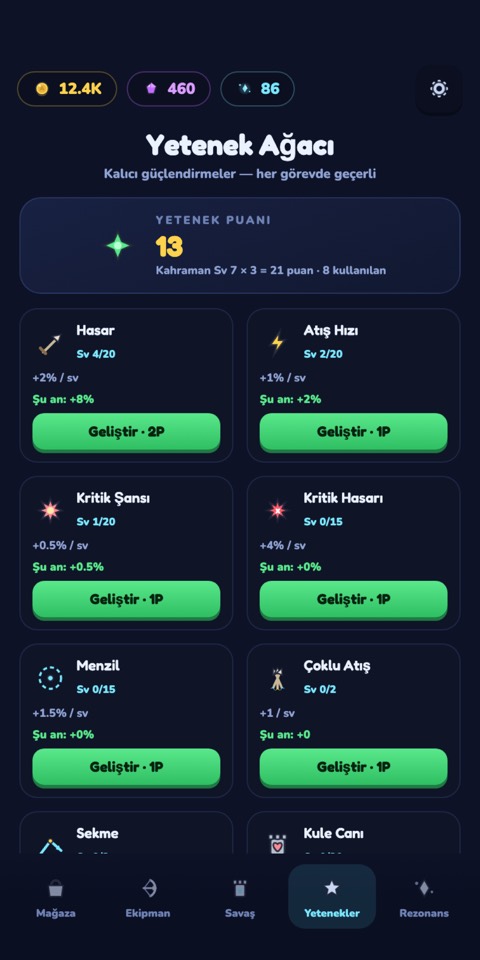 Arcalis — yetenek ağacı